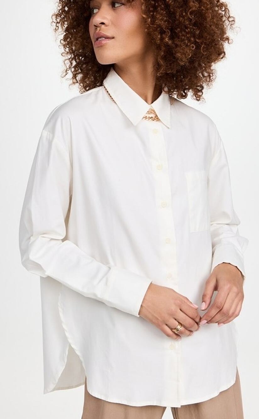 Twenty-29 Womens White Button Up Fish Cut Long Sleeves Collared Cotton Shirt M